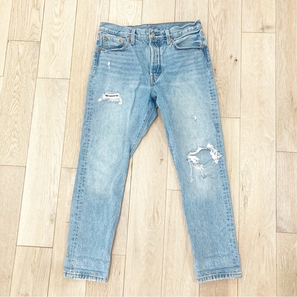 Levi's Denim - Levi's Blue Straight Leg Jeans with Distressed Details 501 S